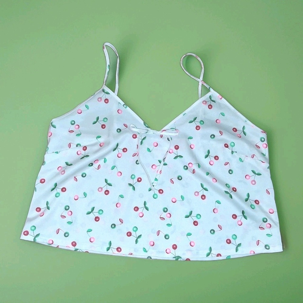 Colsie Womens Cami & Shorts Pajama Set Sleepwear Satin Cherry Print Size M - Picture 4 of 16
